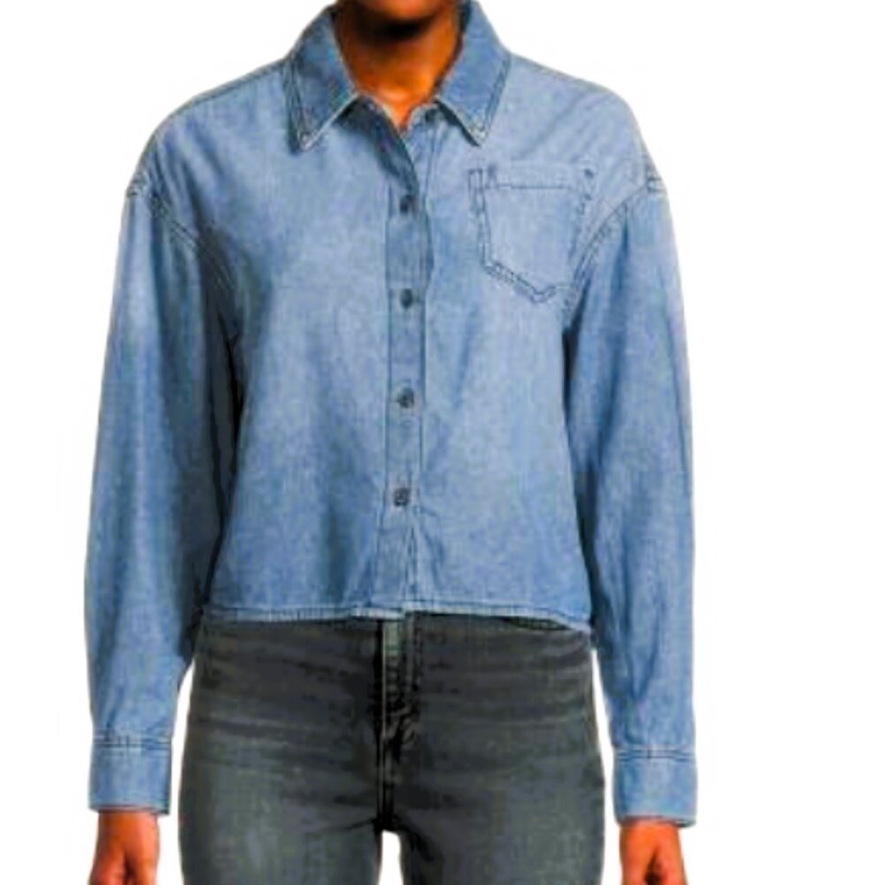 NWT Joe's Jeans Crop Denim Shirt Women Medium Indigo Blue Button Up 100% Cotton